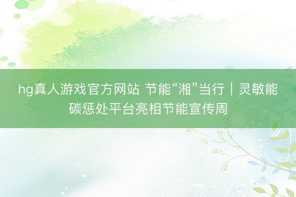 hg真人游戏官方网站 节能“湘”当行|灵敏能碳惩处平台亮相节能宣传周